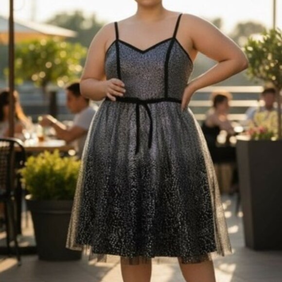 ModCloth x Collectif Stun&Done Florence Swing Dress Black and Silver US16 - Picture 10 of 10